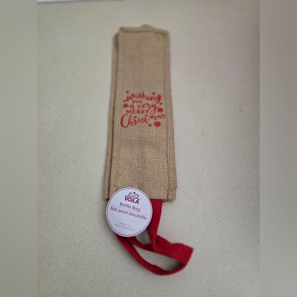 Festive Tan Jute Wine Bag